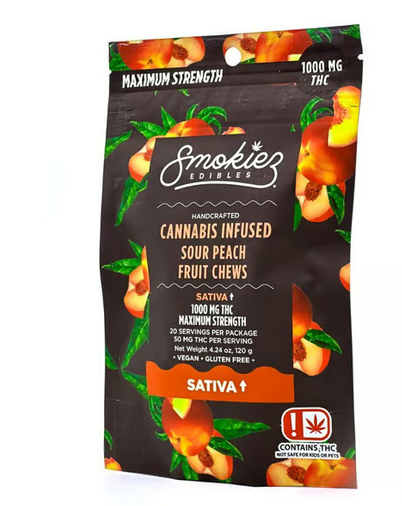 smokiez sour peach sativa fruit chews 1000mg.png smokiez edibles sour peach sativa fruit chews 1000mg.png