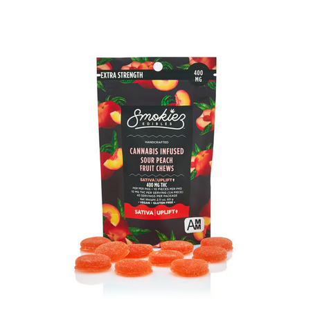 smokiez sour peach sativa fruit chews 400mg.png smokiez edibles sour peach sativa fruit chews 400mg.png
